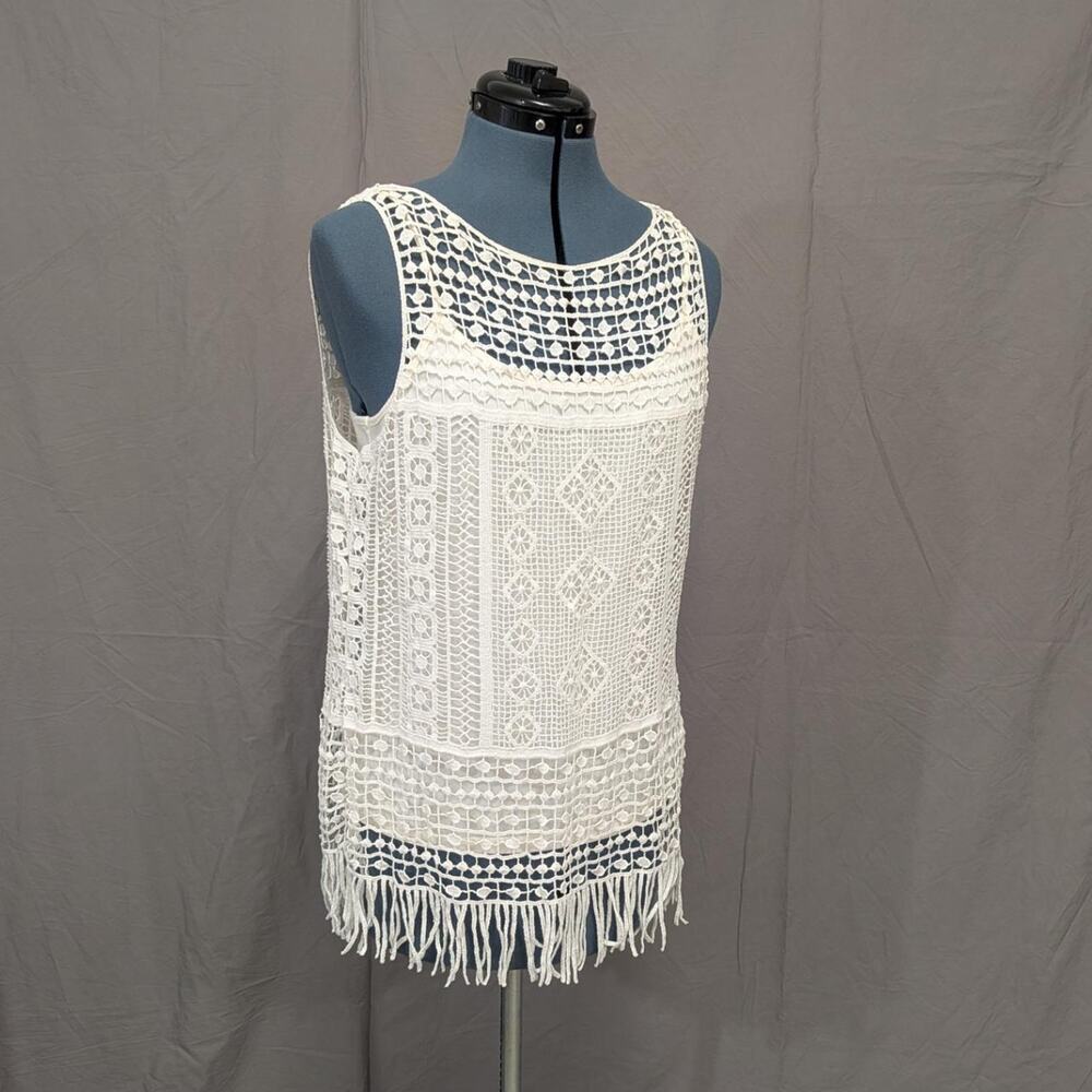 Lauren Ralph Lauren white cream crochet top with attached camisole, size M